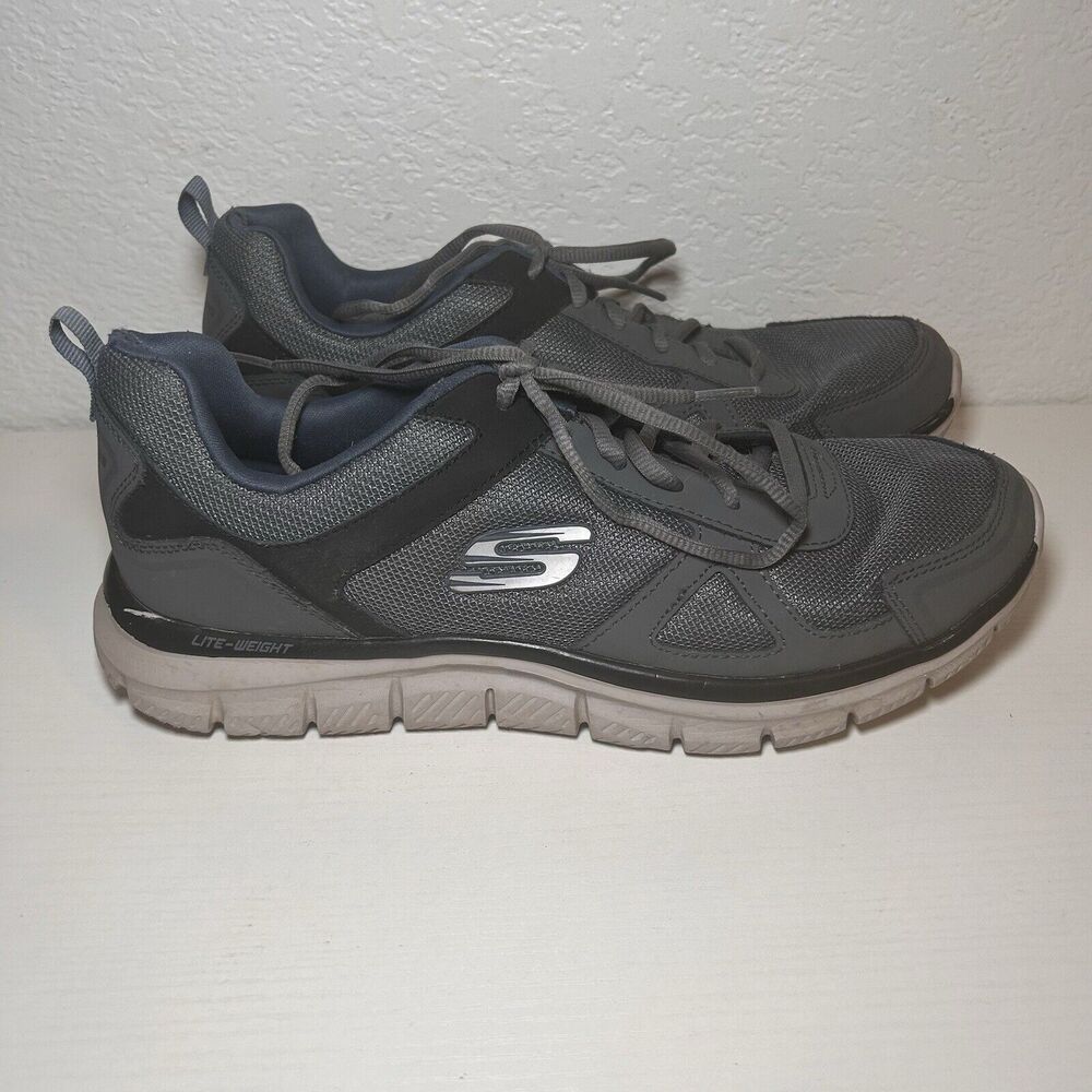 Skechers Mens Track Scloric 52631 Gray Blue Running Shoes Sneakers Size 11